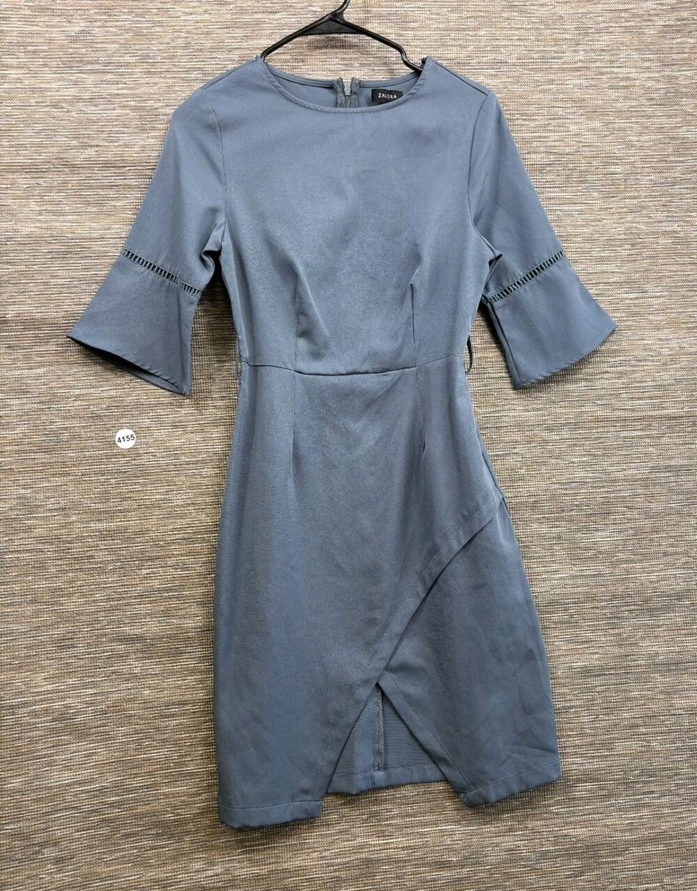 Zalora Bahasa Shift Dress Womens Size XS Gray 3/4 Sleeve Party Cocktail Back Zip